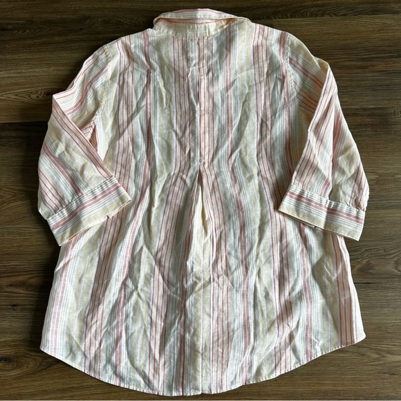 CHICOS No Iron 100% Linen Button Shirt Size 2 (US 12) Pink Striped Back Button - Picture 9 of 10